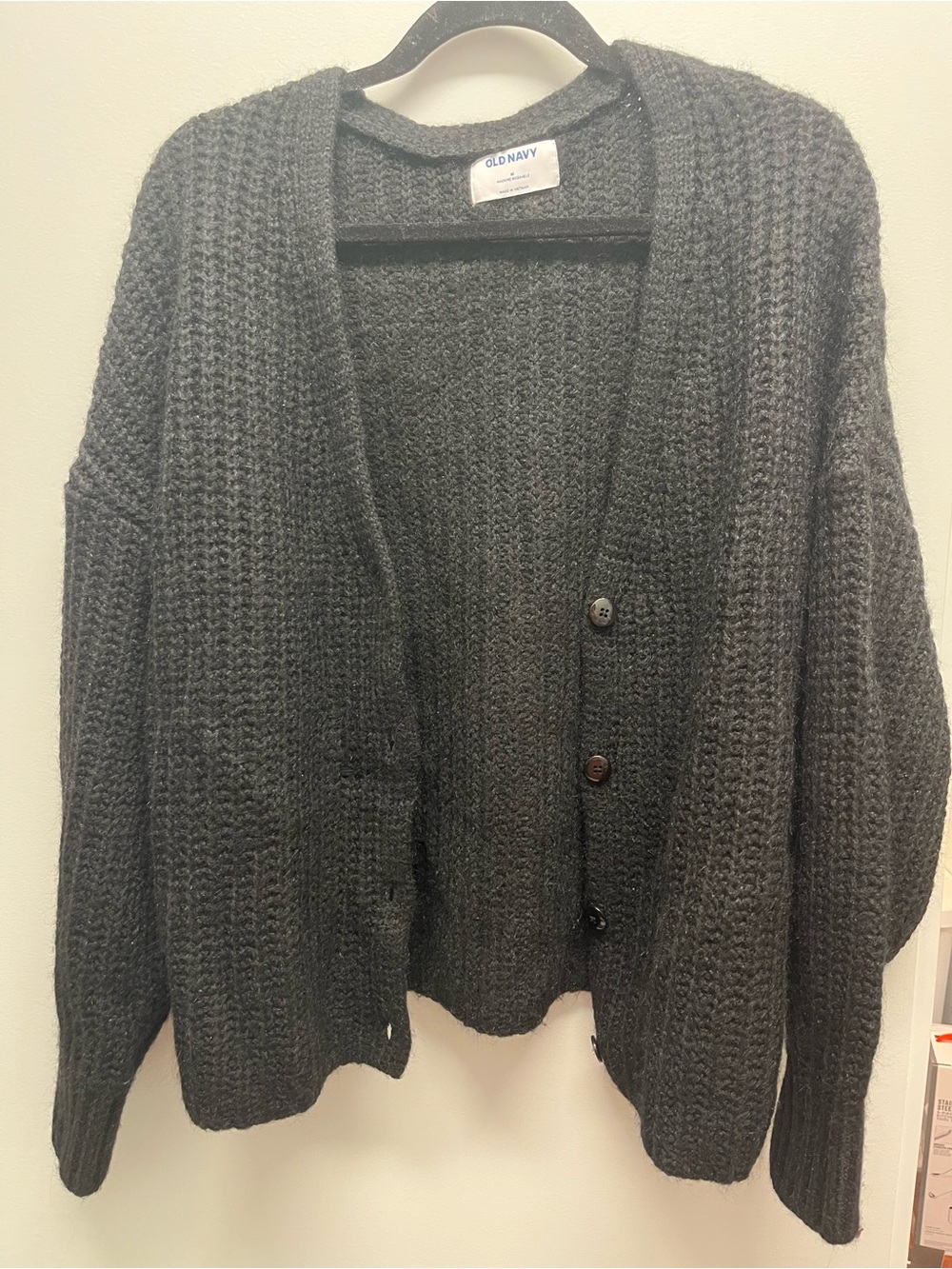 Old Navy Black Button-Up Chunky Knit Cardigan